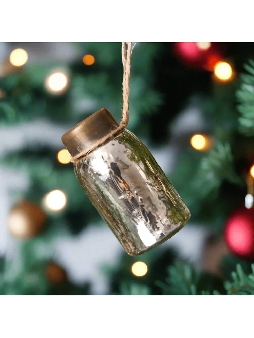 Clear Glass Jar Hanging Ornament with Antique Gold Cap